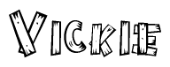 The clipart image shows the name Vickie stylized to look as if it has been constructed out of wooden planks or logs. Each letter is designed to resemble pieces of wood.