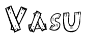 The image contains the name Vasu written in a decorative, stylized font with a hand-drawn appearance. The lines are made up of what appears to be planks of wood, which are nailed together