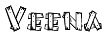 The image contains the name Veena written in a decorative, stylized font with a hand-drawn appearance. The lines are made up of what appears to be planks of wood, which are nailed together