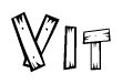 The image contains the name Vit written in a decorative, stylized font with a hand-drawn appearance. The lines are made up of what appears to be planks of wood, which are nailed together