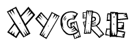 The image contains the name Xygre written in a decorative, stylized font with a hand-drawn appearance. The lines are made up of what appears to be planks of wood, which are nailed together