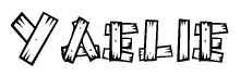 The clipart image shows the name Yaelie stylized to look as if it has been constructed out of wooden planks or logs. Each letter is designed to resemble pieces of wood.