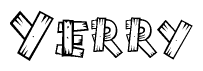 The clipart image shows the name Yerry stylized to look as if it has been constructed out of wooden planks or logs. Each letter is designed to resemble pieces of wood.