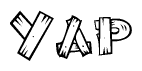The image contains the name Yap written in a decorative, stylized font with a hand-drawn appearance. The lines are made up of what appears to be planks of wood, which are nailed together