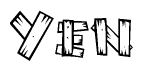 The clipart image shows the name Yen stylized to look like it is constructed out of separate wooden planks or boards, with each letter having wood grain and plank-like details.