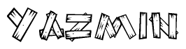 The clipart image shows the name Yazmin stylized to look as if it has been constructed out of wooden planks or logs. Each letter is designed to resemble pieces of wood.
