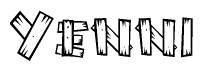 The clipart image shows the name Yenni stylized to look as if it has been constructed out of wooden planks or logs. Each letter is designed to resemble pieces of wood.