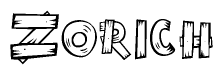The clipart image shows the name Zorich stylized to look like it is constructed out of separate wooden planks or boards, with each letter having wood grain and plank-like details.