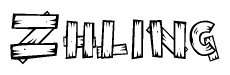 The clipart image shows the name Zhling stylized to look like it is constructed out of separate wooden planks or boards, with each letter having wood grain and plank-like details.