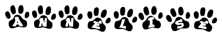 The image shows a series of animal paw prints arranged horizontally. Within each paw print, there's a letter; together they spell Annelise