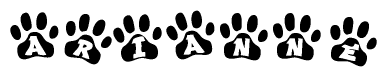 The image shows a series of animal paw prints arranged horizontally. Within each paw print, there's a letter; together they spell Arianne