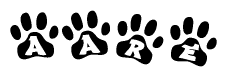 The image shows a series of animal paw prints arranged horizontally. Within each paw print, there's a letter; together they spell Aare