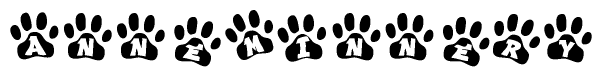 The image shows a row of animal paw prints, each containing a letter. The letters spell out the word Anneminnery within the paw prints.