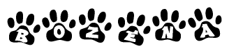 The image shows a row of animal paw prints, each containing a letter. The letters spell out the word Bozena within the paw prints.