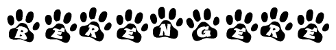 The image shows a row of animal paw prints, each containing a letter. The letters spell out the word Berengere within the paw prints.