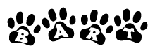 The image shows a row of animal paw prints, each containing a letter. The letters spell out the word Bart within the paw prints.