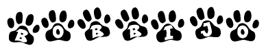 The image shows a series of animal paw prints arranged horizontally. Within each paw print, there's a letter; together they spell Bobbijo