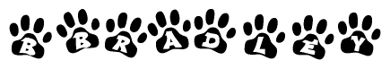 The image shows a series of animal paw prints arranged horizontally. Within each paw print, there's a letter; together they spell Bbradley