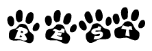 The image shows a series of animal paw prints arranged in a horizontal line. Each paw print contains a letter, and together they spell out the word Best.