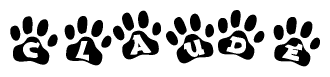 The image shows a series of animal paw prints arranged horizontally. Within each paw print, there's a letter; together they spell Claude