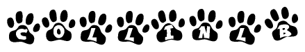 The image shows a row of animal paw prints, each containing a letter. The letters spell out the word Collinlb within the paw prints.