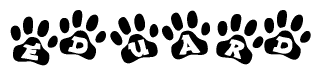 The image shows a row of animal paw prints, each containing a letter. The letters spell out the word Eduard within the paw prints.