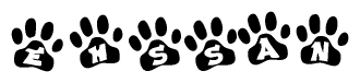 The image shows a series of animal paw prints arranged horizontally. Within each paw print, there's a letter; together they spell Ehssan