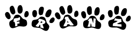 The image shows a series of animal paw prints arranged horizontally. Within each paw print, there's a letter; together they spell Franz