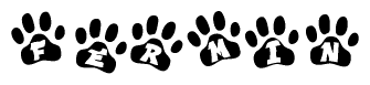 The image shows a row of animal paw prints, each containing a letter. The letters spell out the word Fermin within the paw prints.