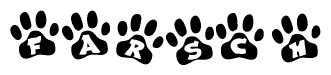 The image shows a row of animal paw prints, each containing a letter. The letters spell out the word Farsch within the paw prints.