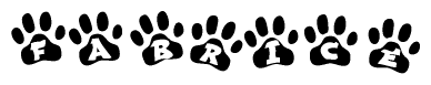 The image shows a row of animal paw prints, each containing a letter. The letters spell out the word Fabrice within the paw prints.