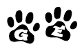 The image shows a series of animal paw prints arranged horizontally. Within each paw print, there's a letter; together they spell Ge