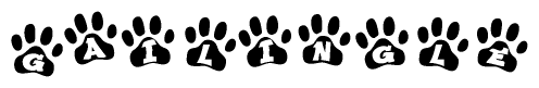 The image shows a series of animal paw prints arranged horizontally. Within each paw print, there's a letter; together they spell Gailingle