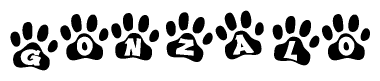 The image shows a series of animal paw prints arranged horizontally. Within each paw print, there's a letter; together they spell Gonzalo