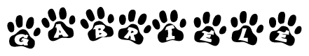 The image shows a row of animal paw prints, each containing a letter. The letters spell out the word Gabriele within the paw prints.