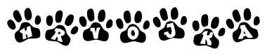 The image shows a series of animal paw prints arranged in a horizontal line. Each paw print contains a letter, and together they spell out the word Hrvojka.