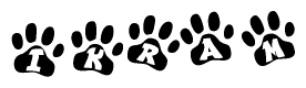 The image shows a series of animal paw prints arranged horizontally. Within each paw print, there's a letter; together they spell Ikram