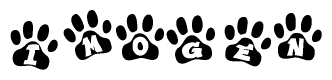 The image shows a row of animal paw prints, each containing a letter. The letters spell out the word Imogen within the paw prints.