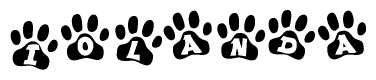 The image shows a series of animal paw prints arranged horizontally. Within each paw print, there's a letter; together they spell Iolanda