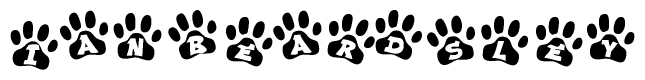 The image shows a row of animal paw prints, each containing a letter. The letters spell out the word Ianbeardsley within the paw prints.
