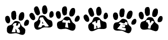 The image shows a row of animal paw prints, each containing a letter. The letters spell out the word Kathey within the paw prints.