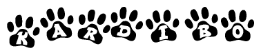 The image shows a series of animal paw prints arranged horizontally. Within each paw print, there's a letter; together they spell Kardibo