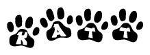 The image shows a series of animal paw prints arranged horizontally. Within each paw print, there's a letter; together they spell Katt