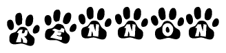 The image shows a row of animal paw prints, each containing a letter. The letters spell out the word Kennon within the paw prints.