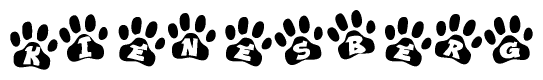 The image shows a series of animal paw prints arranged horizontally. Within each paw print, there's a letter; together they spell Kienesberg