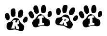 The image shows a row of animal paw prints, each containing a letter. The letters spell out the word Kiri within the paw prints.