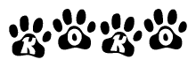 The image shows a row of animal paw prints, each containing a letter. The letters spell out the word Koko within the paw prints.