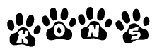 The image shows a row of animal paw prints, each containing a letter. The letters spell out the word Kons within the paw prints.