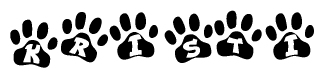 The image shows a row of animal paw prints, each containing a letter. The letters spell out the word Kristi within the paw prints.