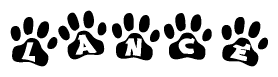 The image shows a series of animal paw prints arranged horizontally. Within each paw print, there's a letter; together they spell Lance